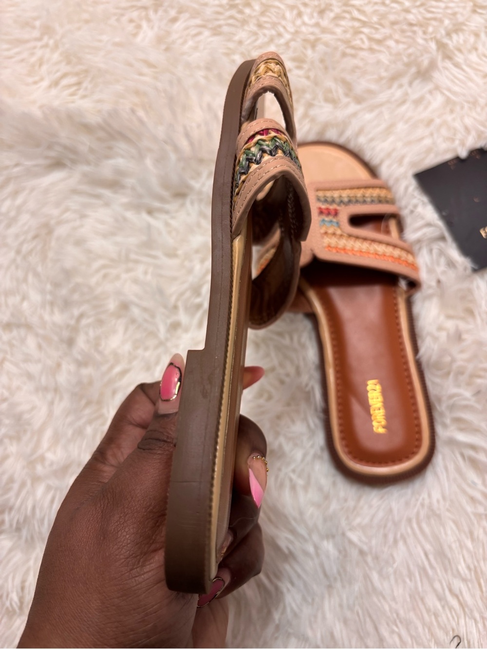 Woven Accent Brown Slide Sandals - Women